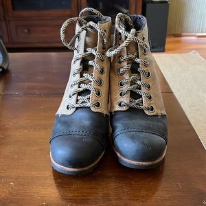 SOREL PDX Premium Wedge Boots Tan Black Booties NL2796-012 Women’s US 7
